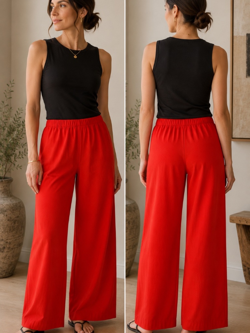 La Ligne New York Colby Red/Orange Cotton Elastic Waist Wide Leg Pants Size L